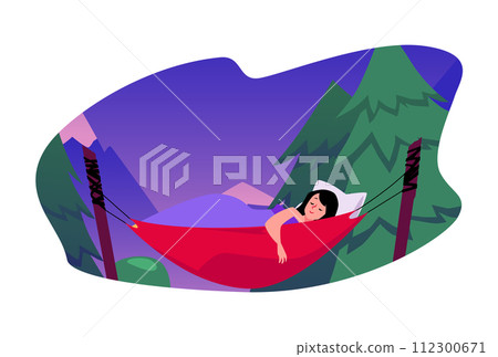 Mountain hammock relaxation at dusk vector illustration 112300671