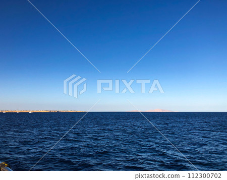 Amazing view horizon line Egypt. panoramic overlook blue sea surface far from coast. 112300702