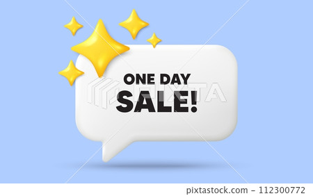 One day sale tag. 3d speech bubble banner with stars. Special offer price sign. Advertising Discounts symbol. One day chat speech message. 3d offer talk box. Vector One day sale tag. 3d speech bubble banner with stars. Special offer price sign. Advertising Discounts symbol. One day chat speech message. 3d offer talk box. Vector 112300772