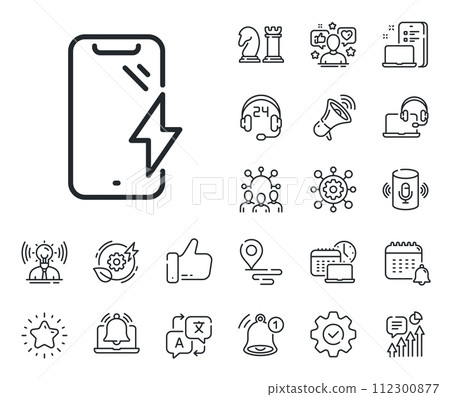 Phone charge sign. Place location, technology and smart speaker outline icons. Smartphone charging line icon. Mobile device energy symbol. Smartphone charging line sign. Vector Phone charge sign. Place location, technology and smart speaker outline icons. Smartphone charging line icon. Mobile device energy symbol. Smartphone charging line sign. Vector 112300877