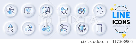 Timer, Puzzle and Web shop line icons for web app. Pack of Growth chart, Budget accounting, Battery pictogram icons. Mental conundrum, Night city, Winner ribbon signs. Stress. Vector Timer, Puzzle and Web shop line icons for web app. Pack of Growth chart, Budget accounting, Battery pictogram icons. Mental conundrum, Night city, Winner ribbon signs. Stress. Vector 112300906