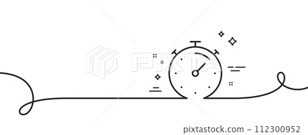Timer line icon. Continuous one line with curl. Stopwatch time sign. Countdown clock symbol. Timer single outline ribbon. Loop curve pattern. Vector Timer line icon. Continuous one line with curl. Stopwatch time sign. Countdown clock symbol. Timer single outline ribbon. Loop curve pattern. Vector 112300952