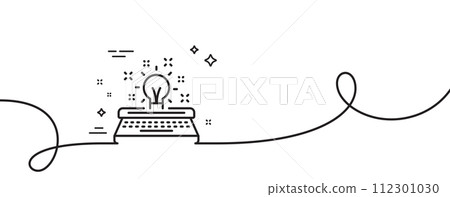 Typewriter line icon. Continuous one line with curl. Creativity sign. Inspiration light bulb symbol. Typewriter single outline ribbon. Loop curve pattern. Vector 112301030