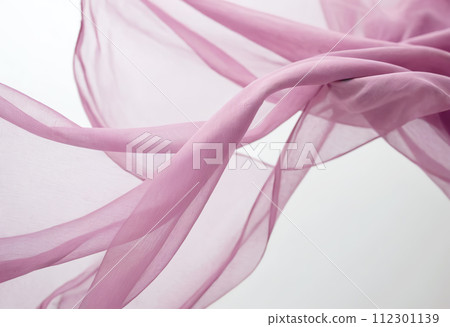 Flying pink transparent fabric wave on white background Flying pink transparent fabric wave on white background 112301139