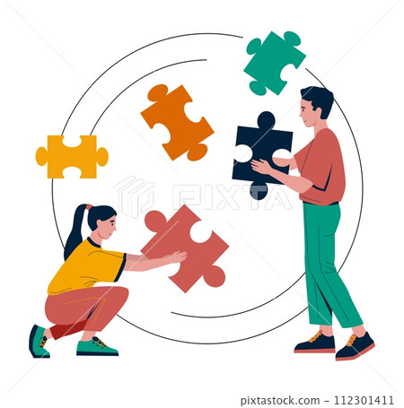 Business collaboration. Man and woman teamwork,...-插圖素材 [112301411 ...