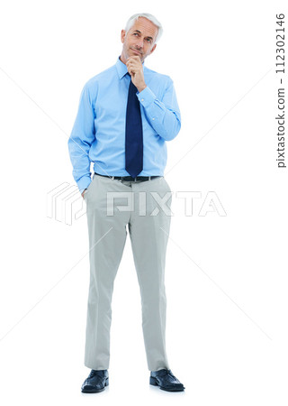 Studio, planning or mature businessman with thinking of project and professional lawyer by white background. Senior person, memory and idea in commercial law career with insight and problem solving Studio, planning or mature businessman with thinking of project and professional lawyer by white background. Senior person, memory and idea in commercial law career with insight and problem solving 112302146