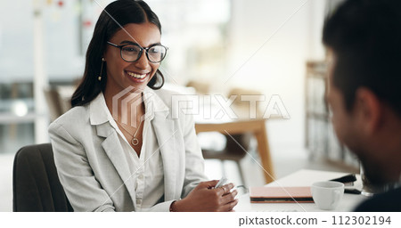 Interview, human resources and meeting with business people, conversation and hiring with b2b and recruitment. Woman HR manager, man and communication, networking and onboarding with collaboration Interview, human resources and meeting with business people, conversation and hiring with b2b and recruitment. Woman HR manager, man and communication, networking and onboarding with collaboration 112302194