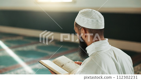 Islamic man, kiss quran and mosque for faith, reading or mindfulness with worship, praise or back for study. Muslim person, religion and peace in book, prayer or thinking with meditation in Palestine Islamic man, kiss quran and mosque for faith, reading or mindfulness with worship, praise or back for study. Muslim person, religion and peace in book, prayer or thinking with meditation in Palestine 112302231