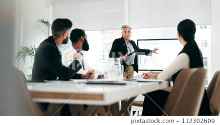 Presentation, mentor and meeting with business woman and tablet for research, training and project management. Idea, strategy and data analysis with ceo and people in office for brainstorming chart Presentation, mentor and meeting with business woman and tablet for research, training and project management. Idea, strategy and data analysis with ceo and people in office for brainstorming chart 112302609