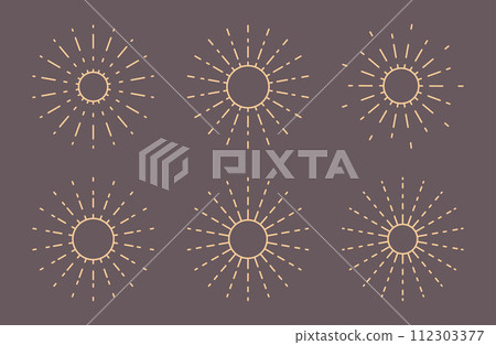 Set of light rays, sunburst, Thin Line Art Vector Illustration 112303377
