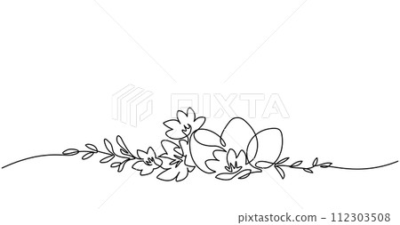 Easter decoration. Holiday eggs with flowers and plant branches. Easter decoration. Holiday eggs with flowers and plant branches. 112303508