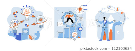 Startup business vector illustration. Creativeness and uniqueness set startups products or services apart from competitors The creation successful startup business requires balance innovation 112303624