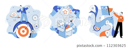 Startup business vector illustration. Investment in research and analysis provides startups with competitive edge in market Strategic planning helps startups set achievable targets and measure 112303625