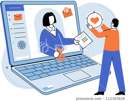 Online advertising vector illustration. Generating innovative ideas is crucial for creating compelling online advertising campaigns Feedback from customers is invaluable for improving effectiveness Online advertising vector illustration. Generating innovative ideas is crucial for creating compelling online advertising campaigns Feedback from customers is invaluable for improving effectiveness 112303626