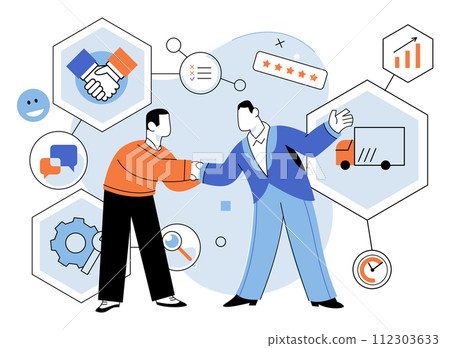 Business services. Vector illustration. Developing effective methods and strategies enhances business efficiency Acquiring relevant skills is crucial for success in business services Maintaining Business services. Vector illustration. Developing effective methods and strategies enhances business efficiency Acquiring relevant skills is crucial for success in business services Maintaining 112303633
