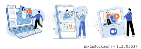 Online advertising vector illustration. Optimization techniques help businesses refine their online advertising strategies for better results Social media platforms are powerful channels for online Online advertising vector illustration. Optimization techniques help businesses refine their online advertising strategies for better results Social media platforms are powerful channels for online 112303637