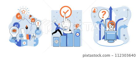 Startup business vector illustration. Strategic planning is essential for startups to invest their resources wisely and achieve business growth Continuous improvement is necessary for startup 112303640