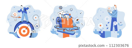 Startup business vector illustration. Effective marketing strategies are vital for growth and success startup businesses Startup development requires continuous research and analysis market dynamics 112303676