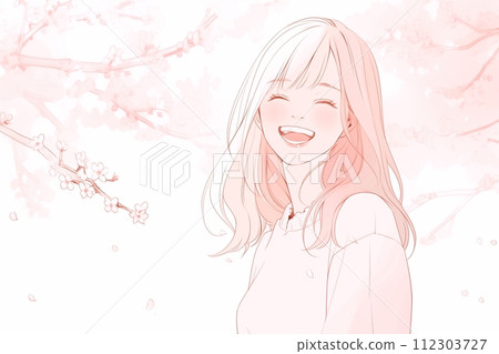 櫻花和微笑的女人插畫“AI生成圖像” 櫻花和微笑的女人插畫“AI生成圖像” 112303727