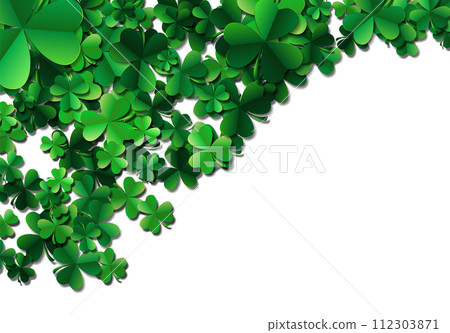 Saint Patricks day background with sprayed green clover leaves o 112303871