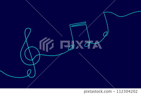 Single continuous line art music library like. Learning listen apps musical symbol note online. Design one stroke sketch outline drawing vector illustration art 112304202