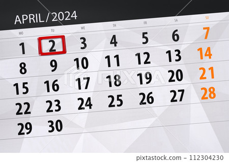 Calendar 2024, deadline, day, month, page, organizer, date, April, tuesday, number 2 Calendar 2024, deadline, day, month, page, organizer, date, April, tuesday, number 2 112304230
