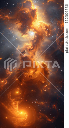 vertical abstract stellar background, space with stars and colored nebulae 112304386