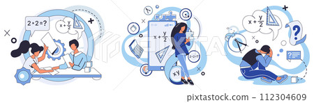 Mathematics vector illustration. Learning mathematics is continuous exploration, where language numbers becomes fluent dialect The world math is playground for intellect, where calculation and logic 112304609