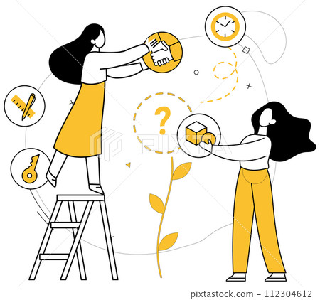 Team communication vector illustration. A community professionals fosters development, turning challenges into triumphs Team communication metaphorically builds bridges, connecting minds 112304612