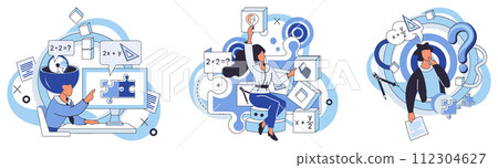 Mathematics vector illustration. Mathematical intellect is like compass, directing minds through labyrinth numeric complexities Learning mathematics is continuous exploration, where language numbers 112304627
