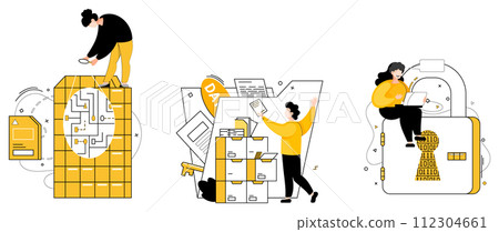 Data storage vector illustration. Secure data storage practices ensure sanctity sensitive information within networks Datum preservation is meticulous curation digital tapestry within data base Data storage vector illustration. Secure data storage practices ensure sanctity sensitive information within networks Datum preservation is meticulous curation digital tapestry within data base 112304661