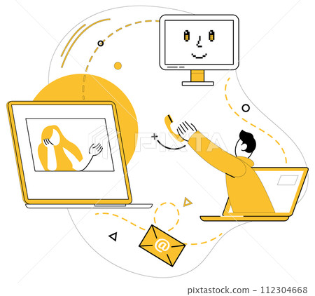 Team communication vector illustration. Brainstorming sparks creativity, turning challenges into triumphs through effective communication Together, professionals communicate and collaborate 112304668