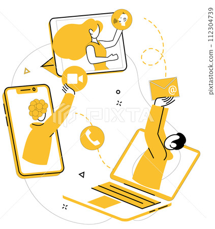 Team communication vector illustration. In realm business, success blooms when professionals communicate ideas effectively The team communication metaphorically creates bridges, connecting minds 112304739