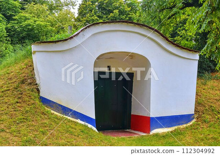 Traditional Wine Cellars - Plze, Petrov, Czech Republic, Europe. Wine lore and folklore. Moravian wine cellars Traditional Wine Cellars - Plze, Petrov, Czech Republic, Europe. Wine lore and folklore. Moravian wine cellars 112304992
