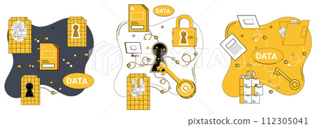 Data security vector illustration. Trust in business transactions is fruit robust data protection Data security acts as shield, repelling cyber threats in digital realm The insurance data protection 112305041