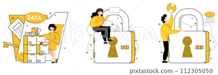 Data security vector illustration. Confidentiality blooms in environment fortified by meticulous data security Data security is insurance keeps trust currency intact In realm technology business 112305050
