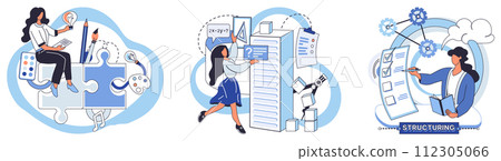 Project management vector illustration. Effective project management requires continuous process improvement Planning is foundation on which successful project management is built Technology 112305066