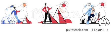 Climate warming vector illustration. Climate change, malevolent force, eclipses once vibrant hues our planets ecological canvas Global warming, relentless adversary, tests resilience our planets 112305104