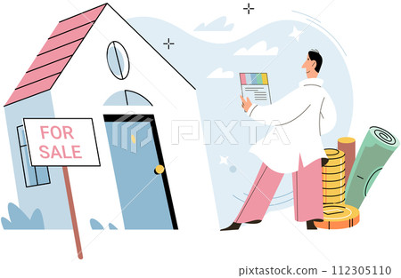 Real estate search. Vector illustration People looking for home used real estate search concept to filter their preferences Investing in house with mortgage required assessing potential rental income Real estate search. Vector illustration People looking for home used real estate search concept to filter their preferences Investing in house with mortgage required assessing potential rental income 112305110