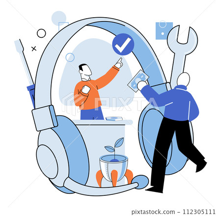 Support service. Vector illustration. The helpline offers assistance and guidance to customers Streamlining support service process ensures efficiency Sending message is convenient way to communicate Support service. Vector illustration. The helpline offers assistance and guidance to customers Streamlining support service process ensures efficiency Sending message is convenient way to communicate 112305111