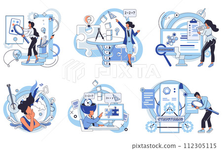 Project management vector illustration. Efficient workflows are crucial for meeting deadlines in project management Professionalism is key to successful execution project management tasks Project management vector illustration. Efficient workflows are crucial for meeting deadlines in project management Professionalism is key to successful execution project management tasks 112305115