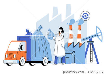 Waste management. Vector illustration. An ecologically cleaner future requires effective waste management solutions Recycling is key strategy in waste management and pollution reduction Sorting Waste management. Vector illustration. An ecologically cleaner future requires effective waste management solutions Recycling is key strategy in waste management and pollution reduction Sorting 112305117