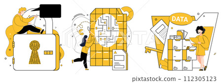 Data security vector illustration. In digital era, data security is guardian angel business operations Confidence in business dealings grows in shadow robust data protection The concept data security Data security vector illustration. In digital era, data security is guardian angel business operations Confidence in business dealings grows in shadow robust data protection The concept data security 112305123