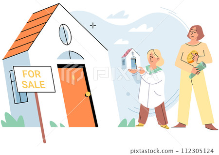 Real estate search. Vector illustration Buyers were excited to buy new home met their criteria Renting and investing in house allowed individuals to diversify their investment portfolio The mortgage Real estate search. Vector illustration Buyers were excited to buy new home met their criteria Renting and investing in house allowed individuals to diversify their investment portfolio The mortgage 112305124