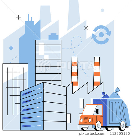 Waste management. Vector illustration. Pollution can be alleviated through responsible waste management and recycling Environmental protection hinges on effective waste management strategies Waste management. Vector illustration. Pollution can be alleviated through responsible waste management and recycling Environmental protection hinges on effective waste management strategies 112305150