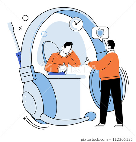 Support service. Vector illustration. The support service metaphor illustrates importance timely assistance Effective communication is essential for seamless support service Generating detailed report Support service. Vector illustration. The support service metaphor illustrates importance timely assistance Effective communication is essential for seamless support service Generating detailed report 112305155
