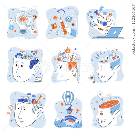 Positive thinking. Vector illustration. Positive thoughts have profound impact on our emotions Emotions are closely connected to our thoughts The mind plays crucial role in shaping 112305167