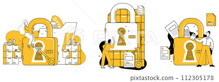Data security vector illustration. Safeguarding data is like creating fortress around heart business information Data security acts as insurance policy for privacy sensitive business data 112305178