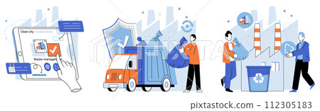Waste management. Vector illustration. Ecologically responsible behavior encompasses mindful waste management and recycling Clean living encompasses sustainable waste management practices Pollution 112305183