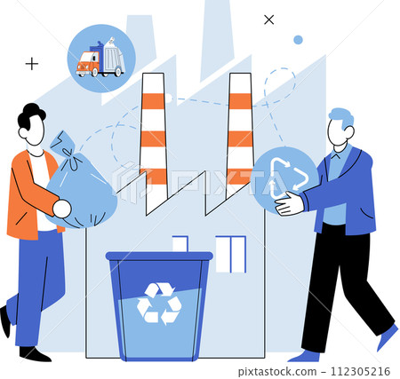 Waste management. Vector illustration. Ecological awareness prompts us to rethink our waste management habits Junk materials can find new life through recycling initiatives Waste management plays 112305216